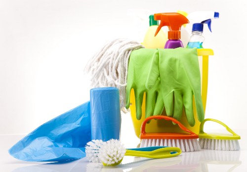 Commercial cleaning team maintaining a professional office lobby