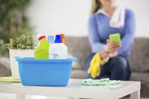 Eco-friendly office cleaning in a bright business environment