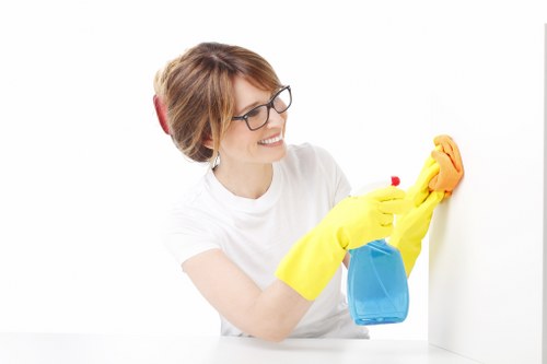 Scheduled office cleaning tasks in a corporate workspace