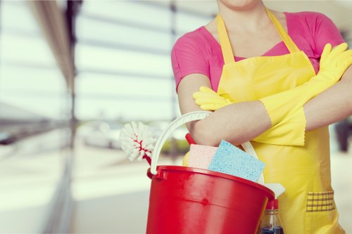 Office cleaning supplies used for workplace sanitation